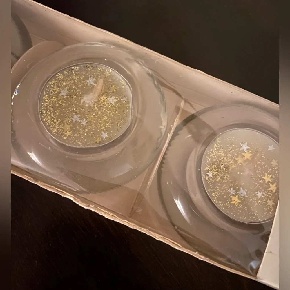 Pier 1 Imports Gold Star Tea Light Candle Holders | Set of 3 | Clear Glass | New
